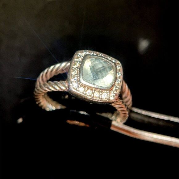 D.Y. 925 Prasiolite/Diamonds Albion Ring - Picture 4 of 12